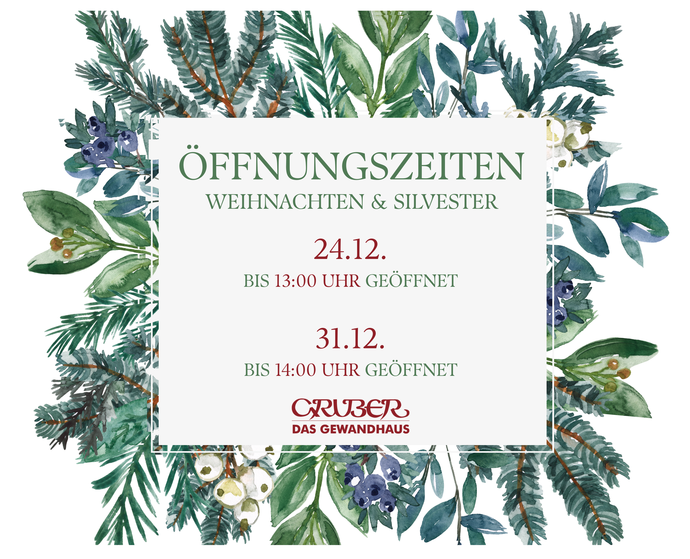 Unsere Öffnungszeiten zu Weihnachten und Silvester 
